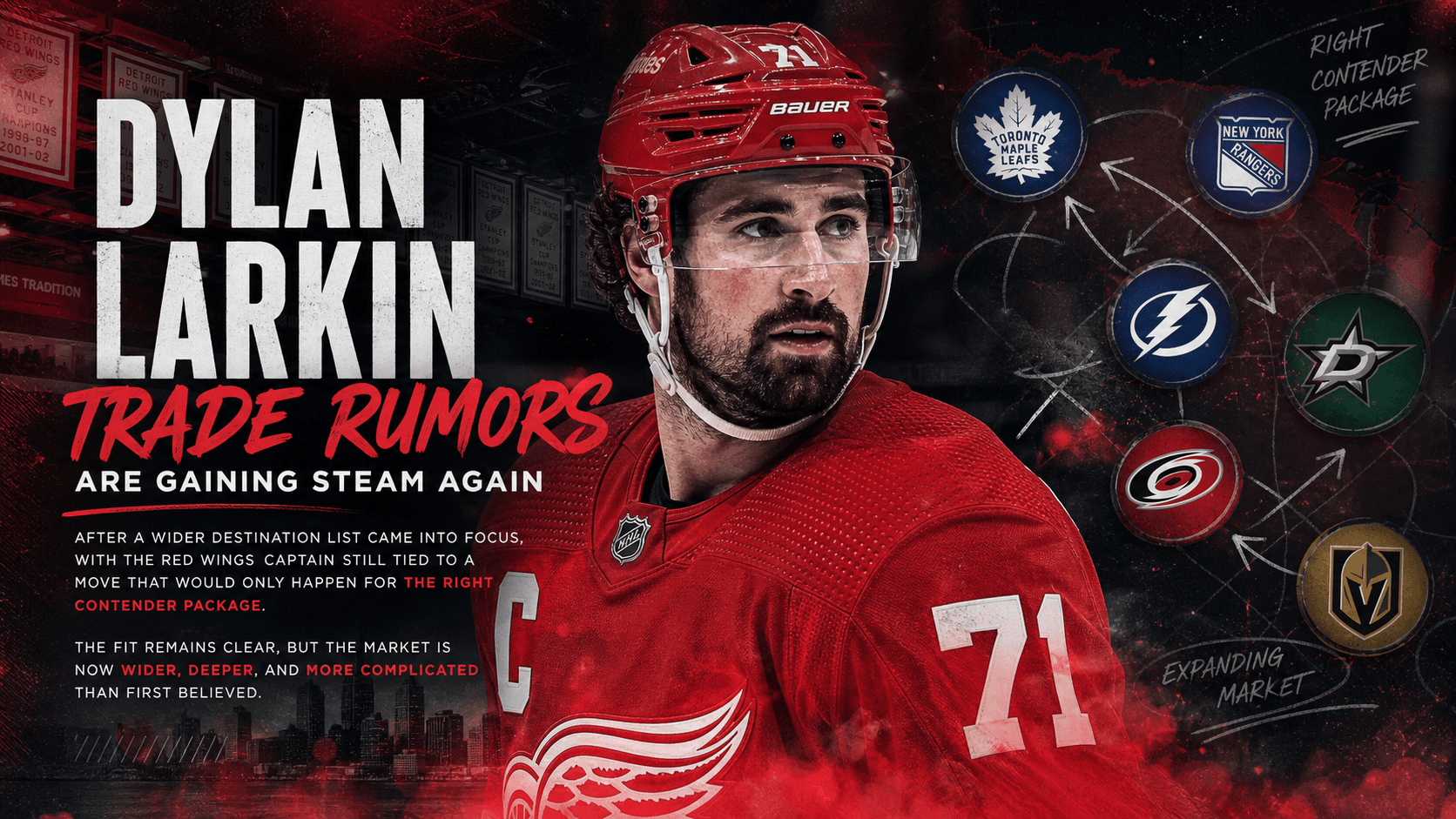 Dylan Larkin Trade Rumors Heat Up as Wider Destination List Emerges