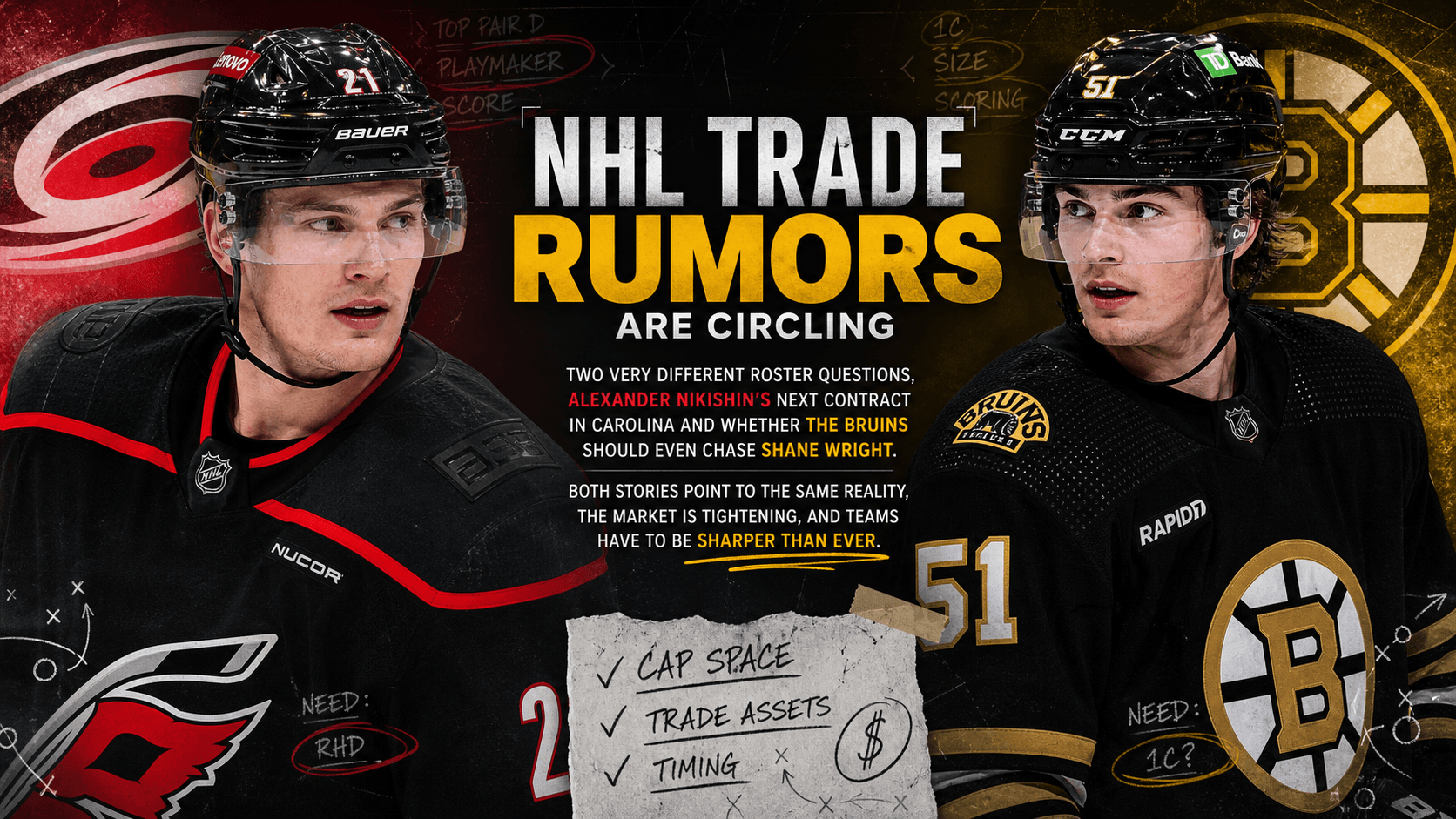 NHL Trade Rumors Heat Up Around Alexander Nikishin and the Bruins’ Shane Wright Debate