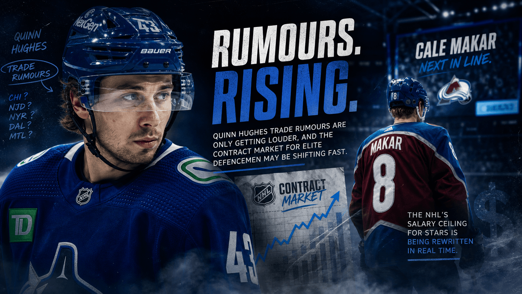 Quinn Hughes Trade Rumours Heat Up as Cale Makar Market Resets NHL Defence Price